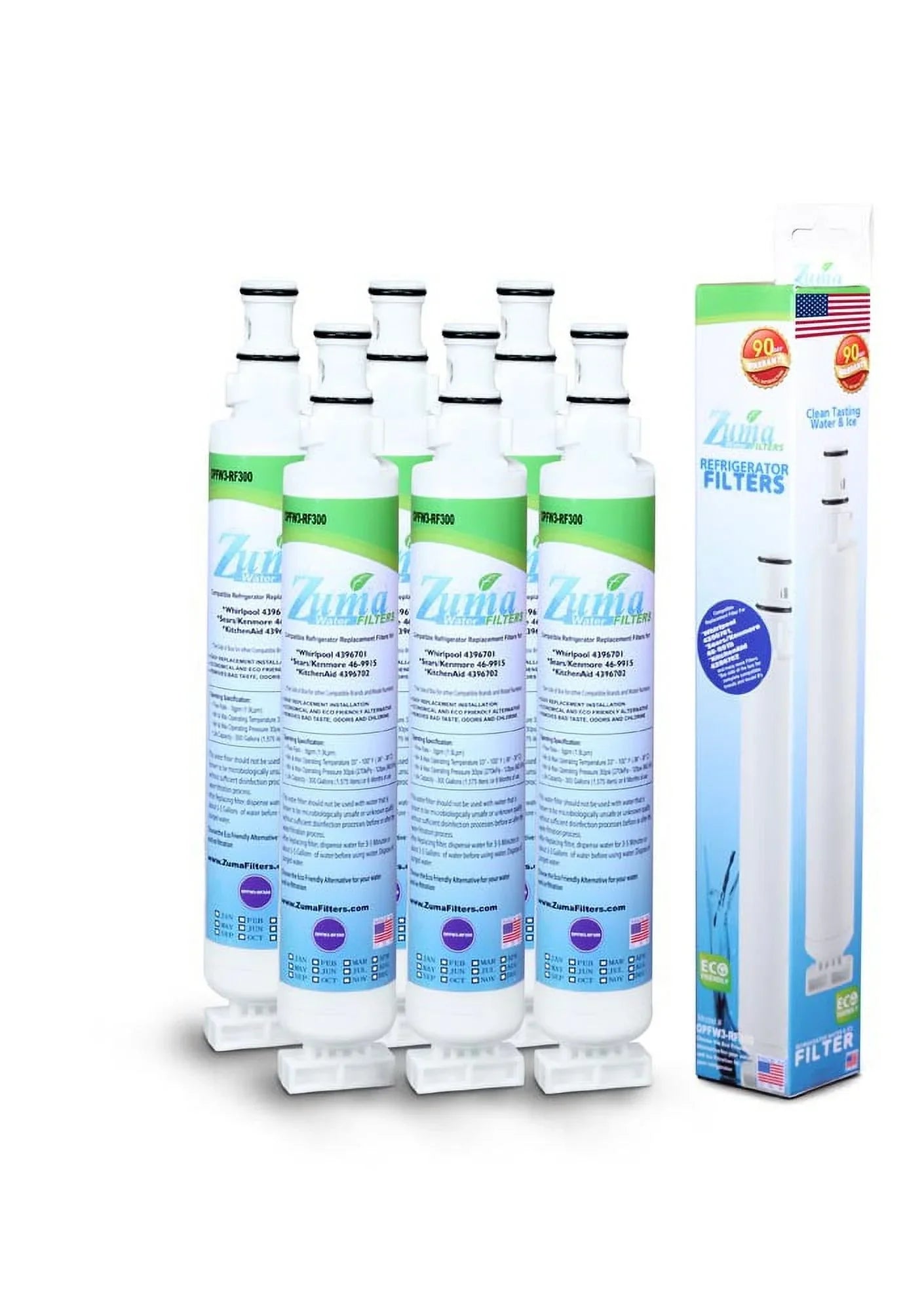 ZUMA Brand , Water and Ice Filter , Model # OPFW3-RF300 , Compatible with Whirlpool® WFI-NL120V - 6 Pack - Made in U.S.A.