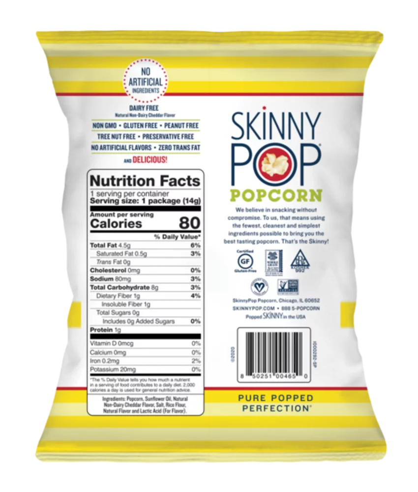 SkinnyPop Gluten-Free Original and White Cheddar Popcorn Variety Pack, 0.5 oz, 40 Count