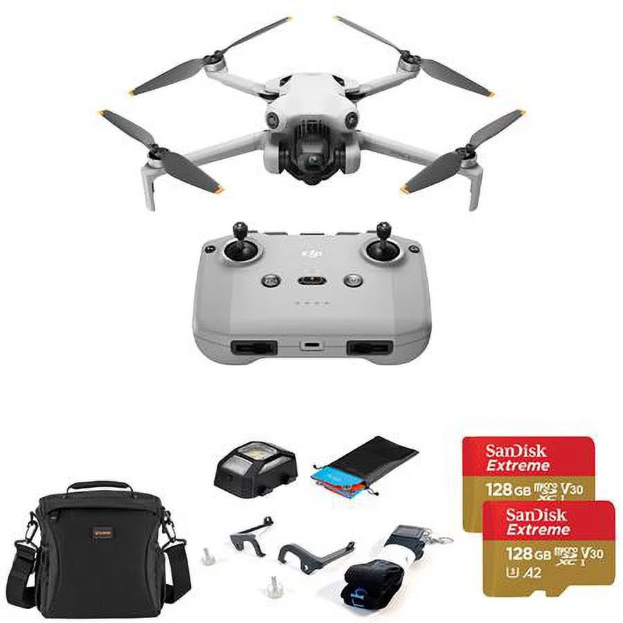 Mini 4 Pro Drone with RC-N2 Controller, Bundle with Claw Lanyard Mounting System, Landing Pad and Strobe Light x 128GB SD Cards