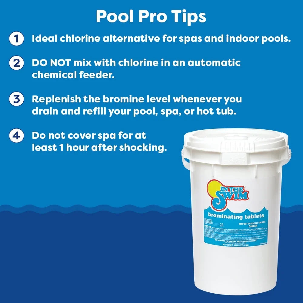 In The Swim 1 Inch Bromine Tablet Sanitizer for Spas, Hot Tubs, or Swimming Pools - Pre-Stabilized, Low Odor, Chlorine Alternative - 61% Available Bromine - 8 Pounds U038008032AE