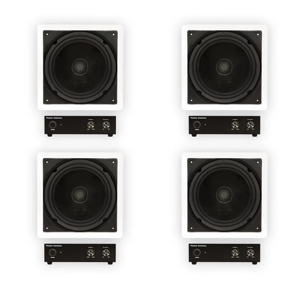 Theater Solutions TS1000 Flush Mount 10" Subwoofer Speaker and Amp 4 Pack