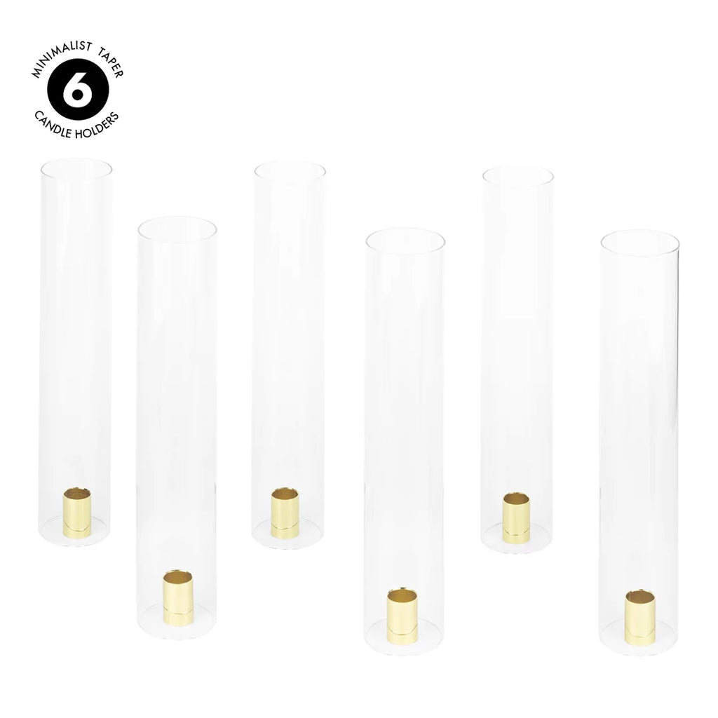 Koyal Wholepromotion Minimalist Taper Candle Holders with Hurricane Glass for Weddings Centerpieces, 14" Tall, Set of 6
