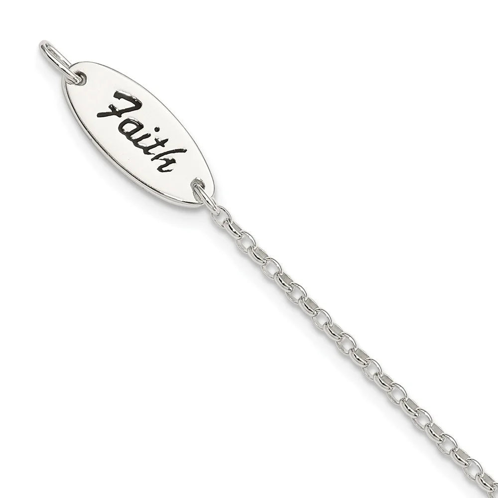 Auriga 925 Sterling Silver Enamel FAITH and Cross Bracelet 7.5inch for Women
