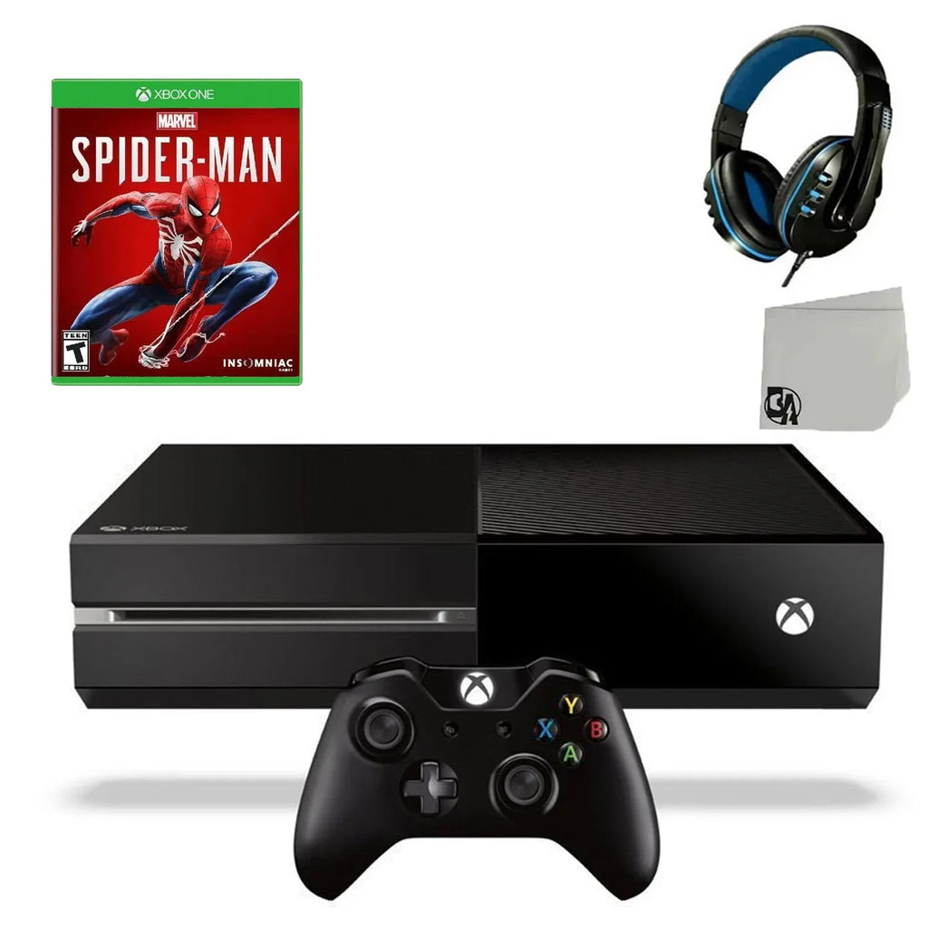 Xbox One Original 500GB Gaming Console Black Headset With Spider-Man Game BOLT AXTION Bundle Used