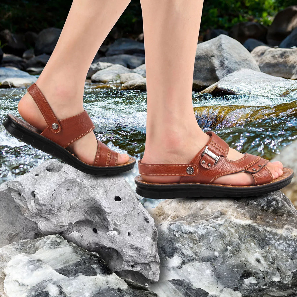 ILJNDTGBE Sandals for Men Leather Hiking Sandals Men Summer Two Wear Buckle Strap Casual Open Toe FLatitude Soft Bottom Breathable Shoes Sandals