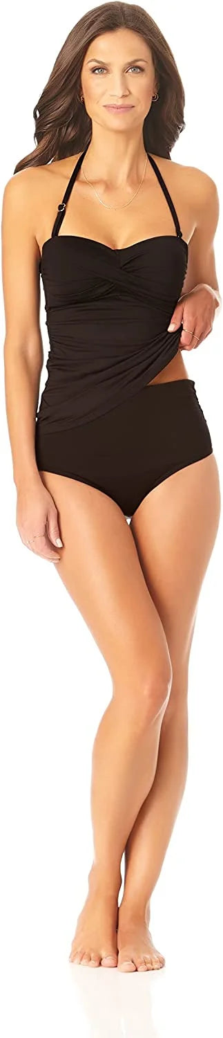Anne Cole Women's Solid Twist Front Shirred Bandeau Tankini Swim Top