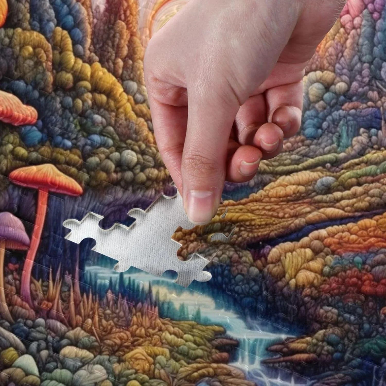 Colorful Landscape with Mushrooms Jigsaw Puzzle 1000 Pieces, Zigsaw with Storage Bag and Reference Picture Easy to Solve