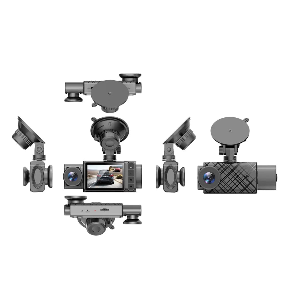 3-Camera Dash Cam - 2in Clear Car Rearview Mirror with Multi-Language Car Video Recording - Enhance Auto Safety with Reliable Driving Recorder