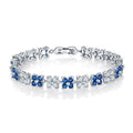 Flower Cubic Zirconia Tennis Bracelet for Women with Round Cut Sapphire and White Diamond Cubic Zirconia