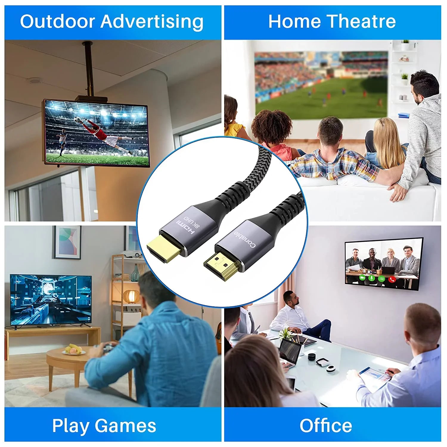 Short 8K HDMI 2.1 Certified Cable 2 Feet (2 Pack) 48Gbps High Speed Ultra HD Braided Cord, 8K@60Hz 4K@120Hz eARC HDR