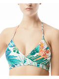 VINCE CAMUTO Women's Green Tropical Print Wrap Removable Cups Adjustable Tie Surplice Swimsuit Top M