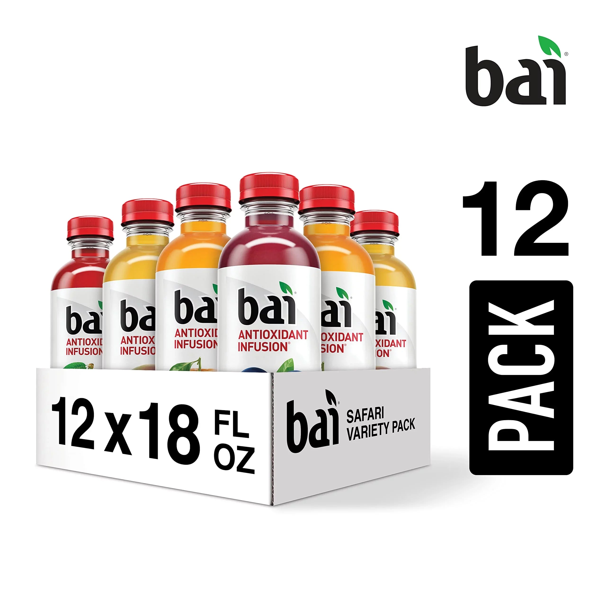 Bai Flavored Water, Safari Variety Pack, Antioxidant Infpre-owned Drinks, 3 Each of Brasilia Blueberry, Costa Rica Clementine, Malawi Mango, Zambia Bing Cherry,18 Fl Oz Bottles (Pack of 12)