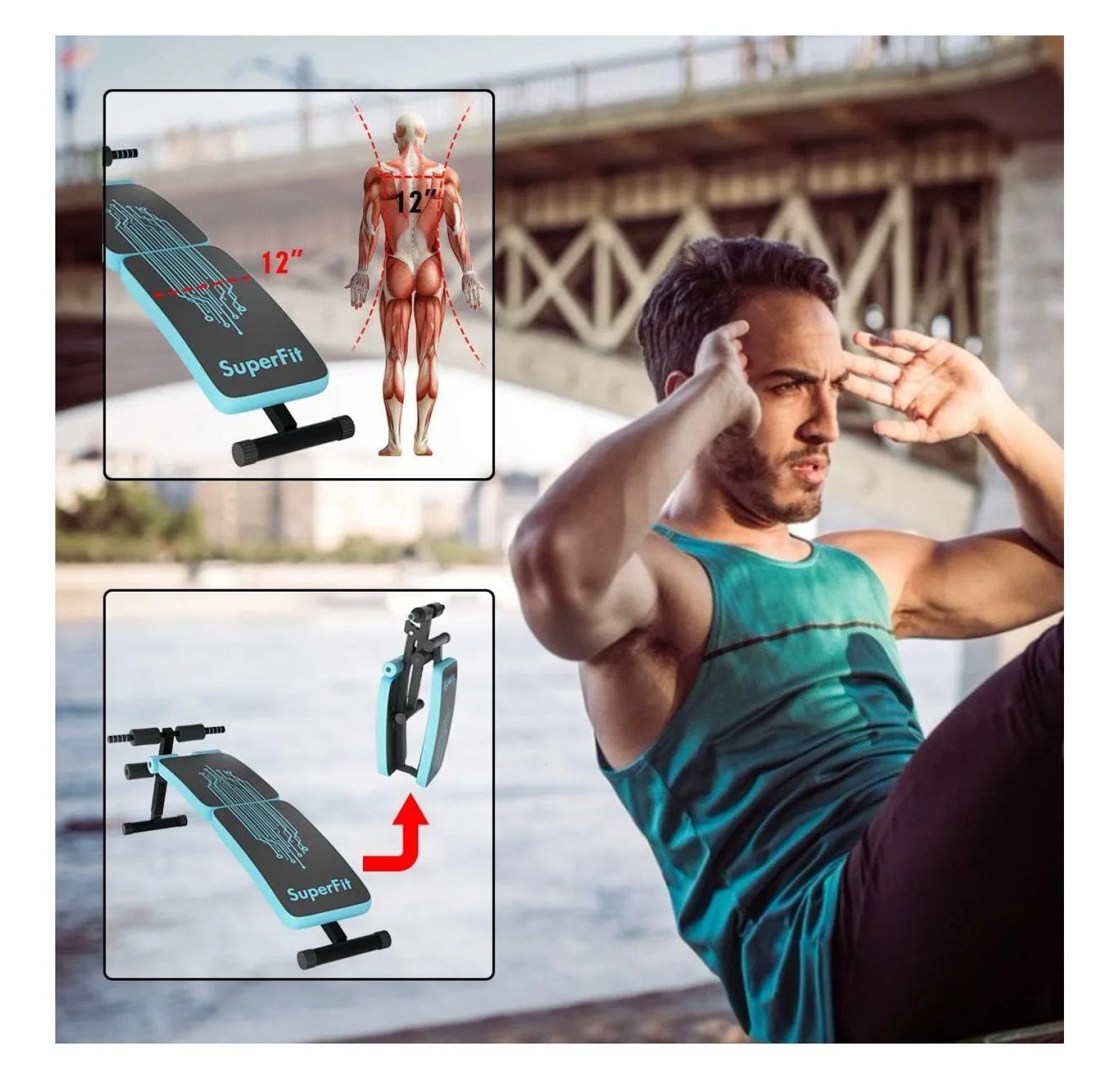 Sit Up Bench for , Sit-up Bench for Ab Workout Equipment with 3 Adjustable Height Settings for Home Gym, Reverse Handle