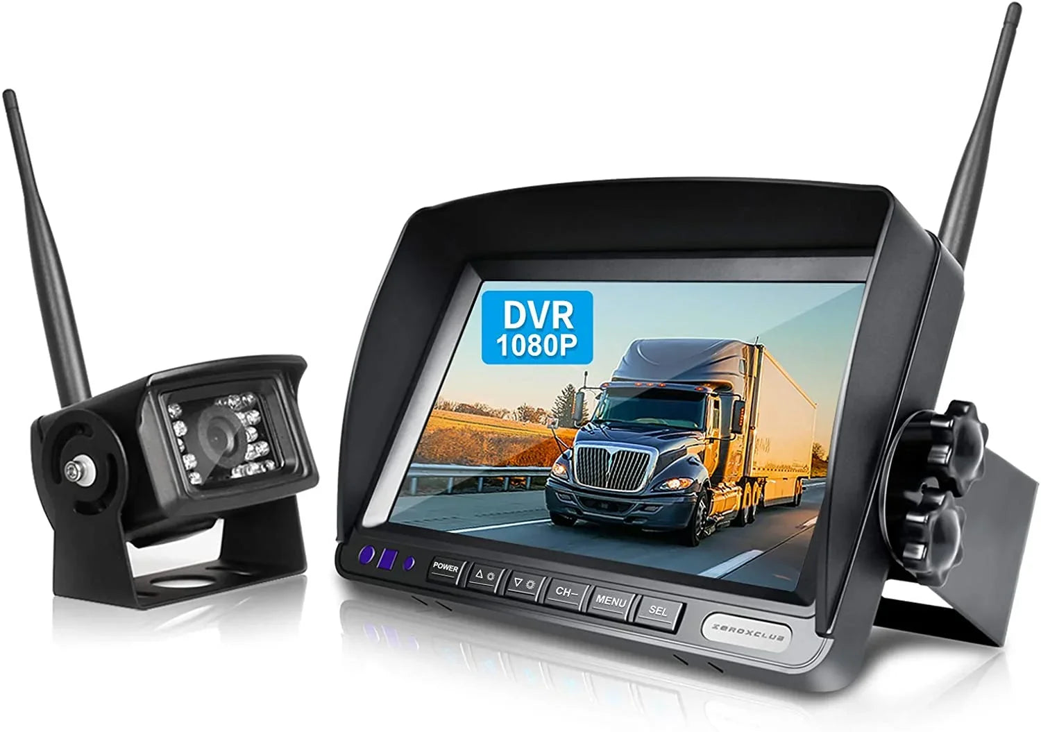 ZEROXCLUB Wireless Backup Camera 7'' 1080P HD LCD Monitor IP69 Waterproof Night Vision Parking System for RV/Truck/Trailer/Van/Bus SW01