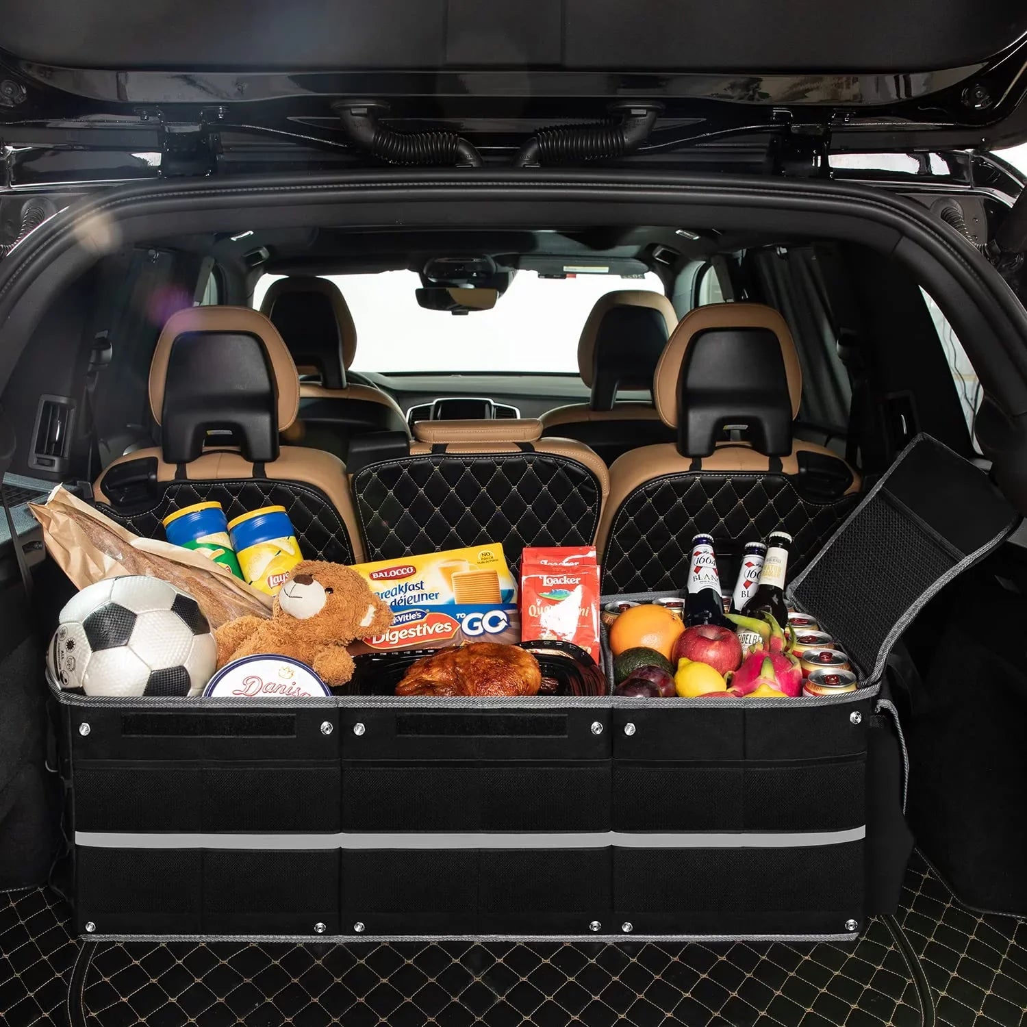Trunk Organizer for Car with InsuLatitudeed Leak proof Cooler Bag, Collapsible Waterproof Car Organizer 3 Compartments Suitable for Vehicle Sedan, Suv, Truck,Van