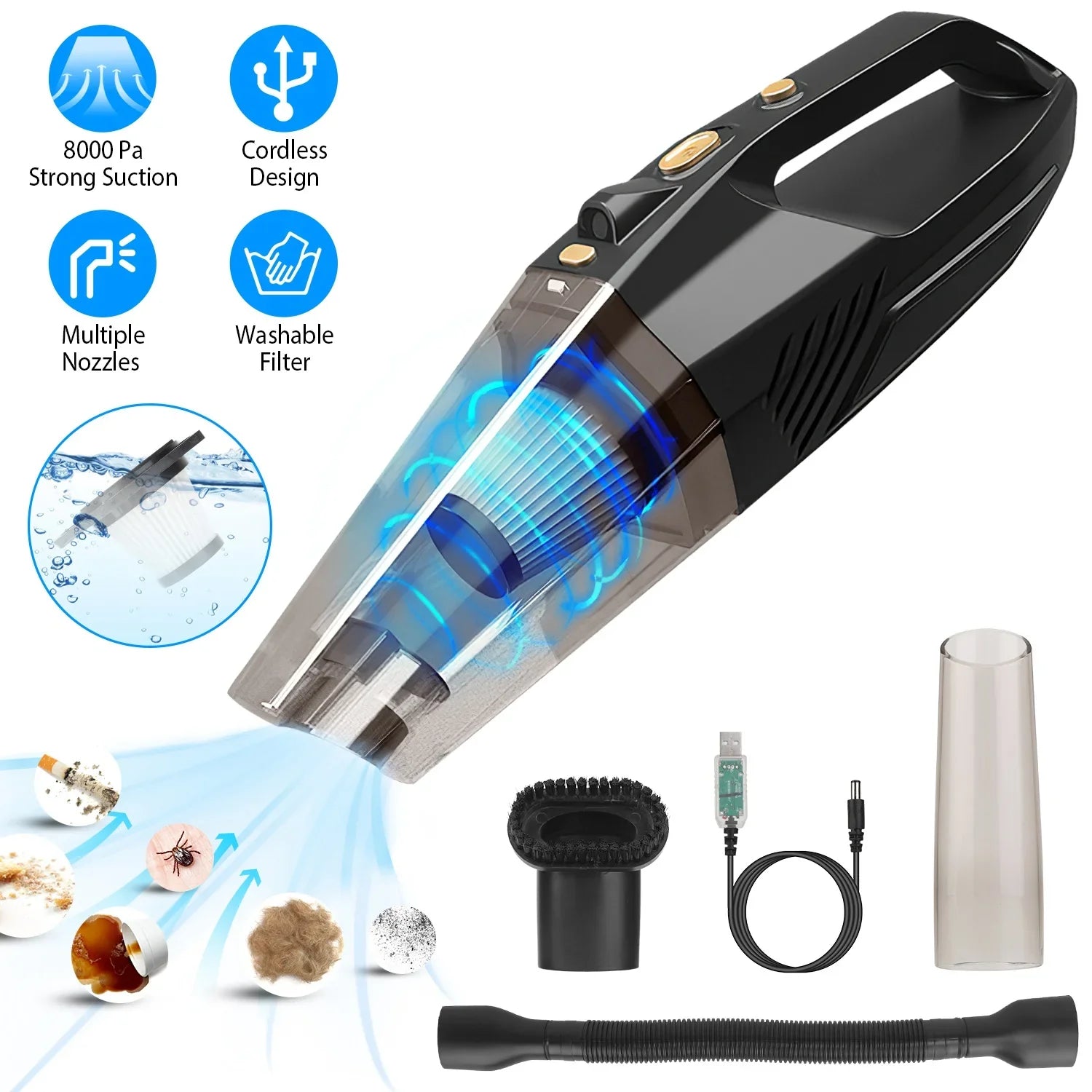 Handheld Vacuum Cleaner, iMountek  Car Vacuum Cleaner 120W 8000PA DC 12V Home Duster Powerful Suction with Accessory Kit