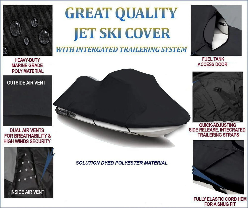 BLACK 600 DENIER JetSki Cover Compatible for Arctic Cat Tiger Shark Monte Carlo 648 1996 1997 Jet Ski Cover 2 Seater 111"