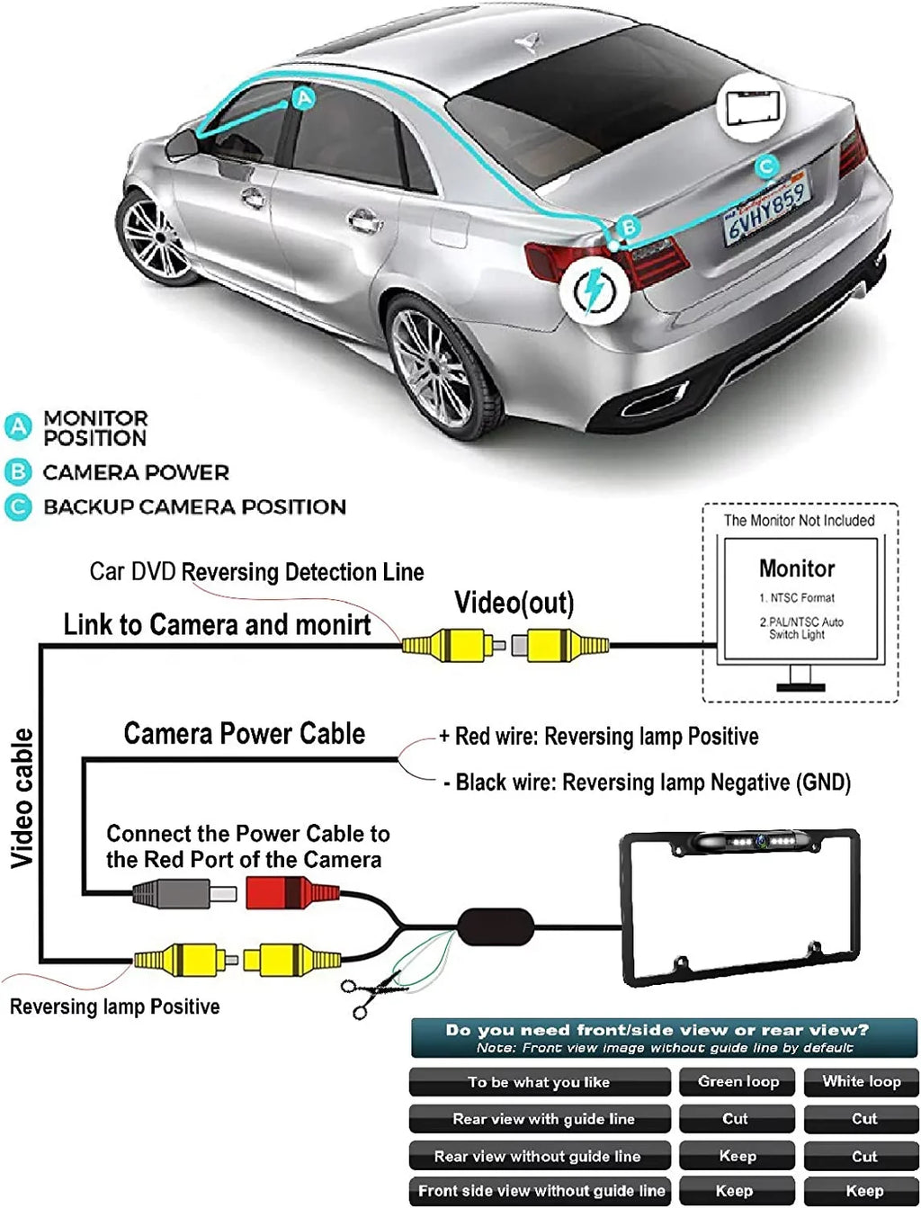 Backup Camera Rearview License PLatitudee Frame for ALPINE ILX-F511 ILXF511 Black