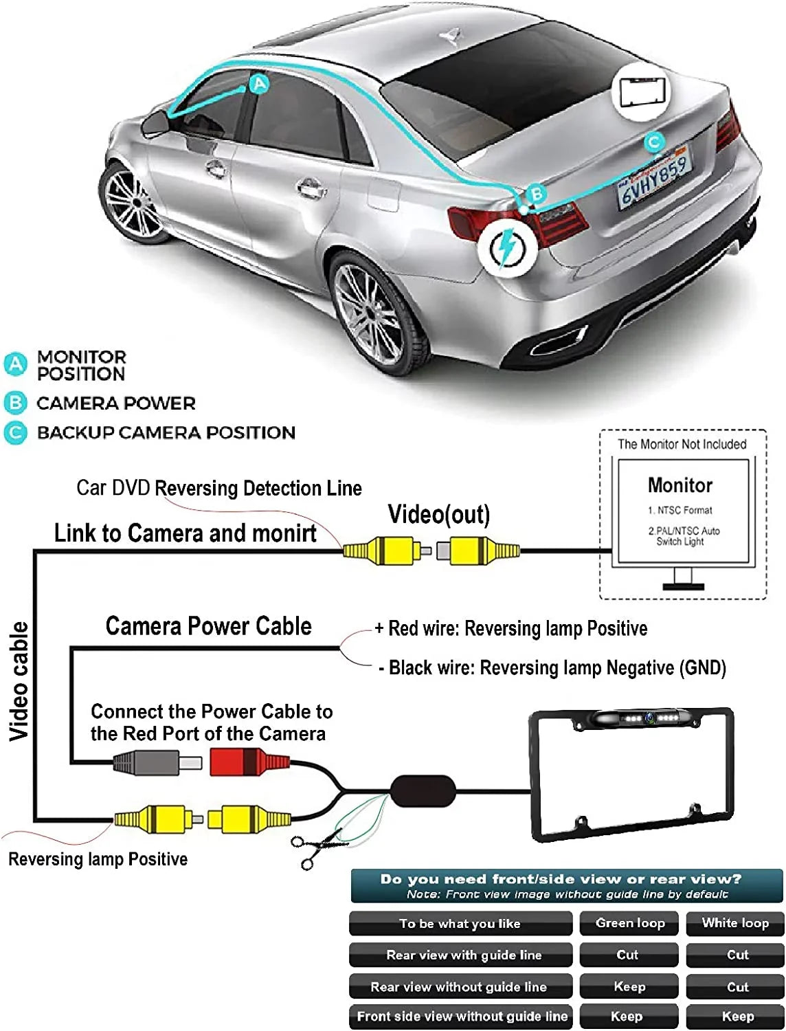 Backup Camera Rearview License PLatitudee Frame for ALPINE ILX-F511 ILXF511 Black
