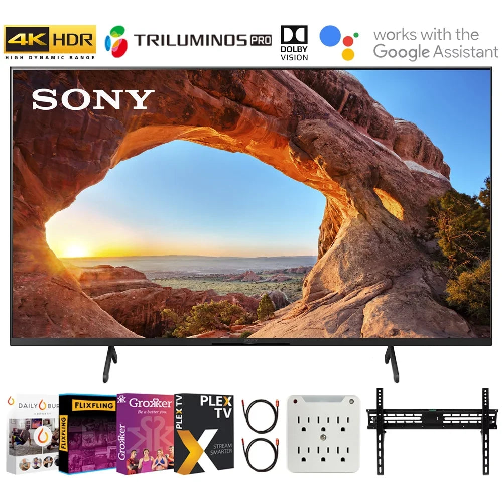 KD50X85J 50 Inch X85J 4K Ultra HD LED Smart TV (2021 Model) Bundle with Premiere Movies Streaming 2020 + 30-70 Inch TV Wall Mount + 6-Outlet Surge Adapter + 2x 6FT 4K HDMI 2.0 Cable