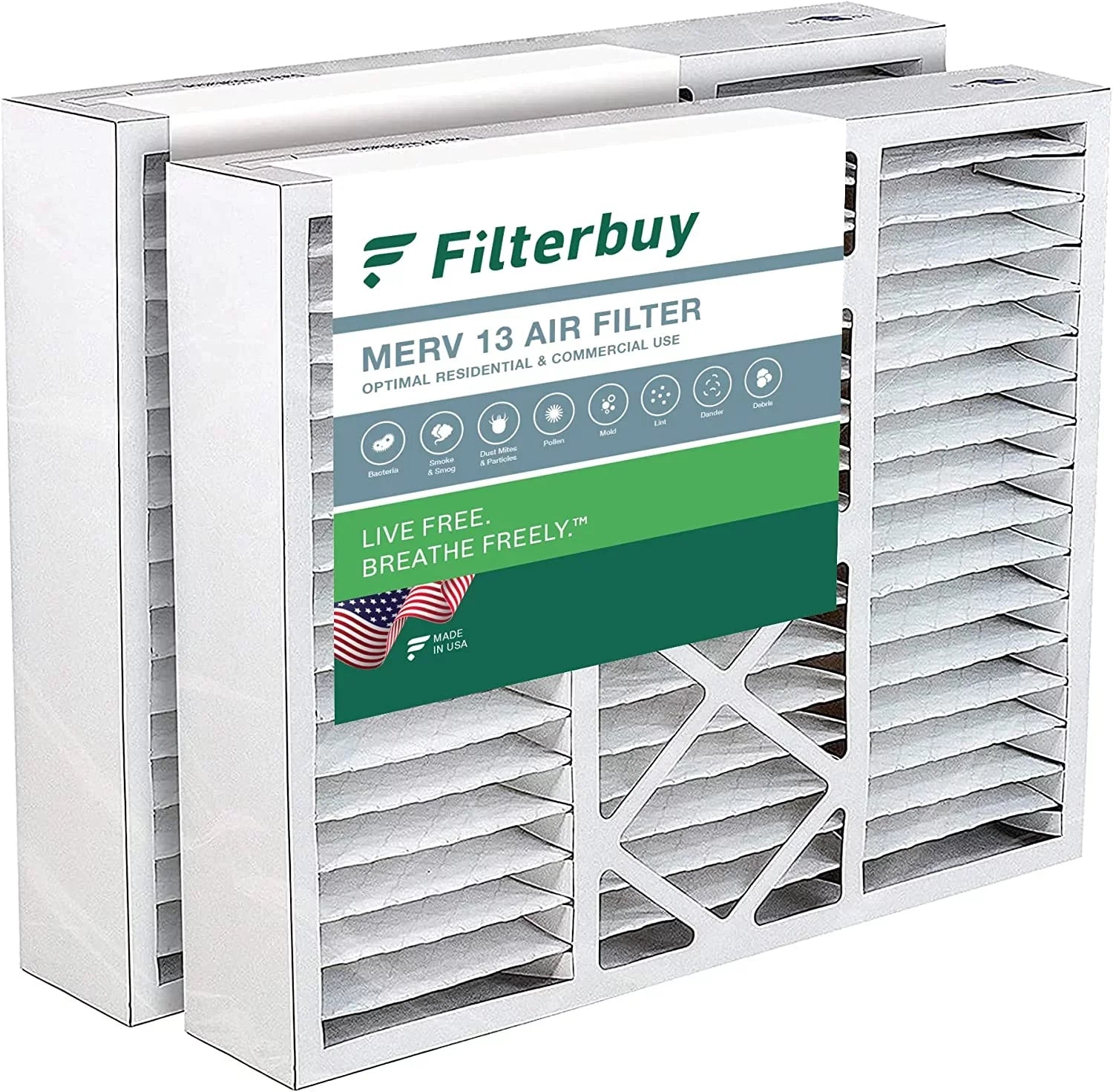 Filterbuy 20x22x5 MERV 13 Pleated HVAC AC Furnace Air Filters for Amana, Goodman, and Nordyne (2-Pack)