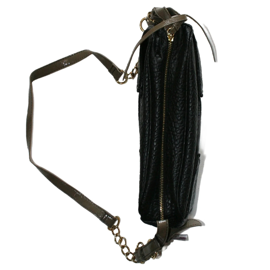 KDNY Women's Foster Cross Body Purse In Black With Brown Trim