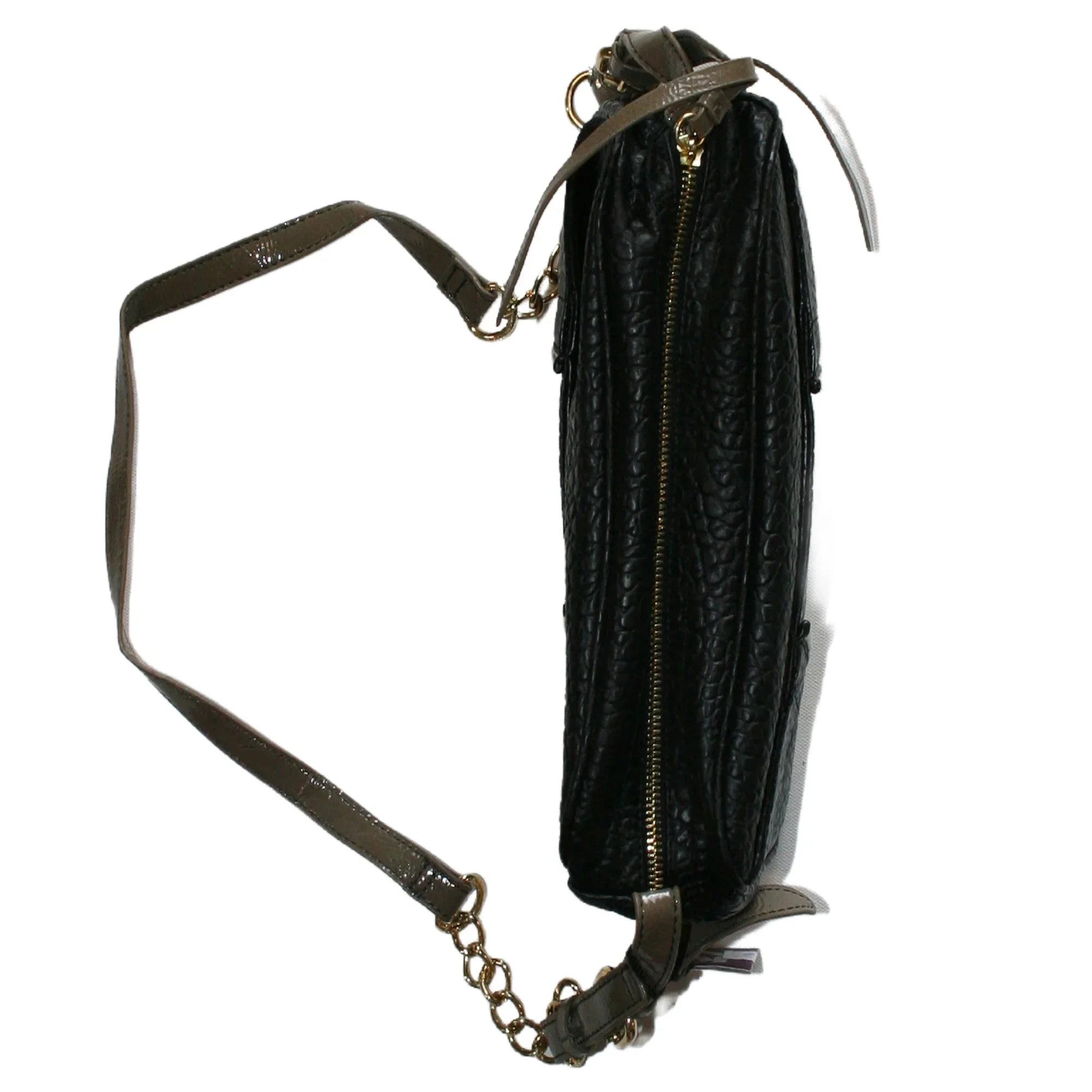 KDNY Women's Foster Cross Body Purse In Black With Brown Trim