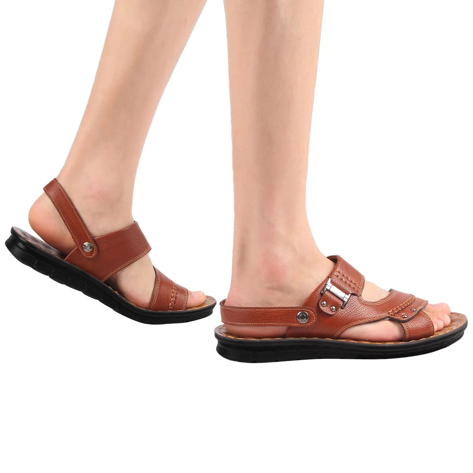 ILJNDTGBE Sandals for Men Leather Hiking Sandals Men Summer Two Wear Buckle Strap Casual Open Toe FLatitude Soft Bottom Breathable Shoes Sandals