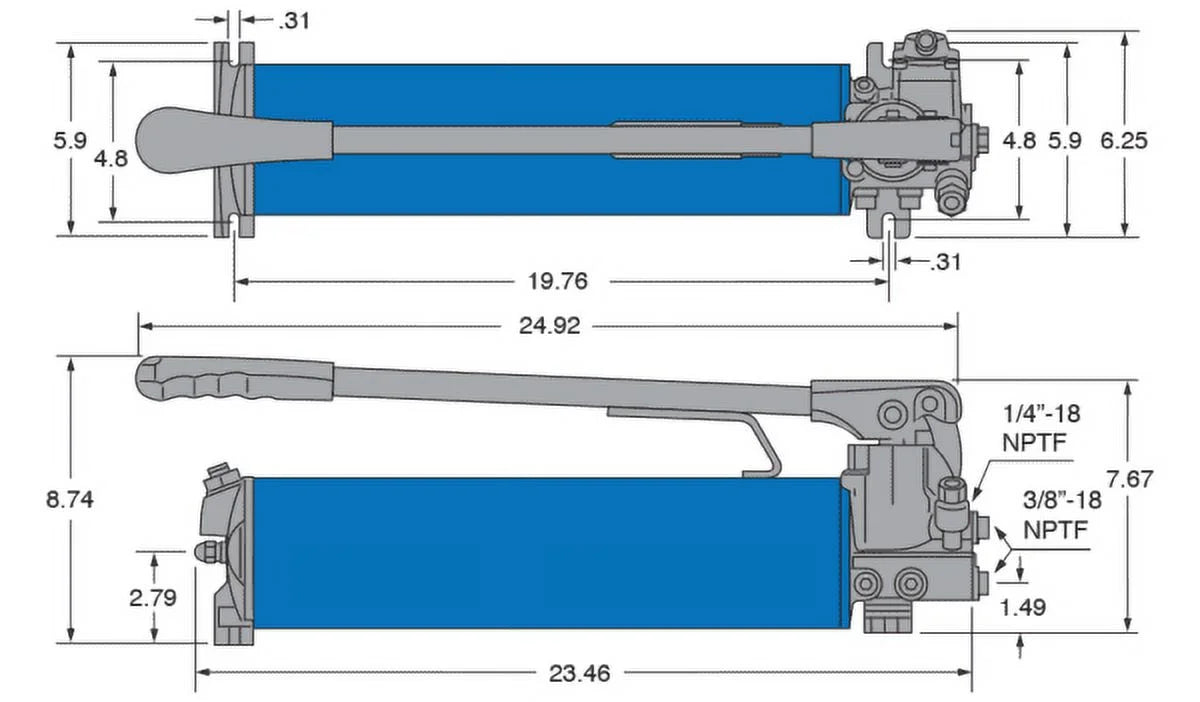Freedom Hydraulics 134 IN3 10,000 Psi Two Speed Hand Pump - Double Acting, 4 Way 3 Position Valve - PH134D
