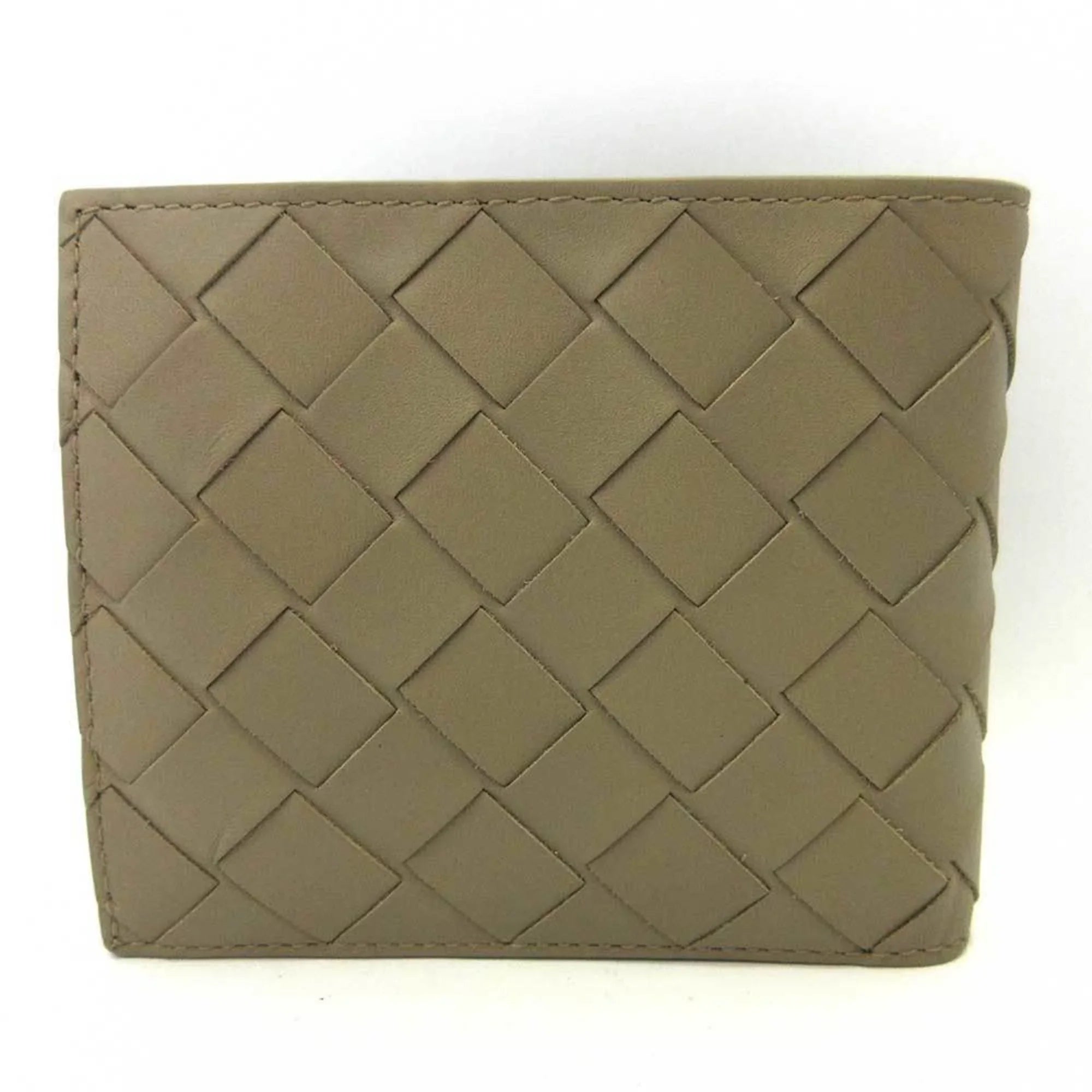 Pre-Owned Bottega Veneta Wallet Mini Folded Beige Greige Intrecciato Square Women's Men's Calf (Like New)