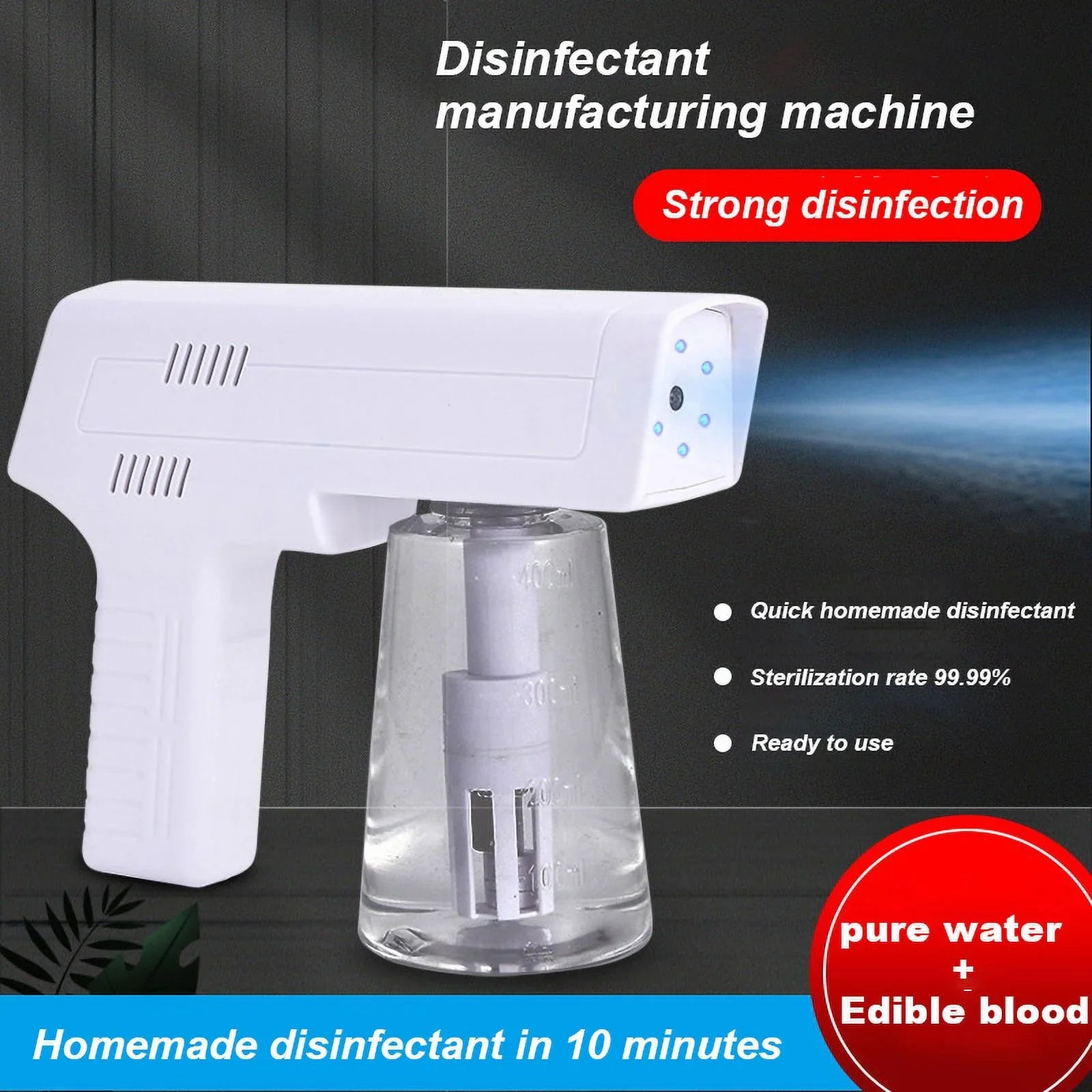 3-in-1 Disinfectant Water Maker, Electrolysis NaClO Generator, and Blue Light Disinfection Spray Gun