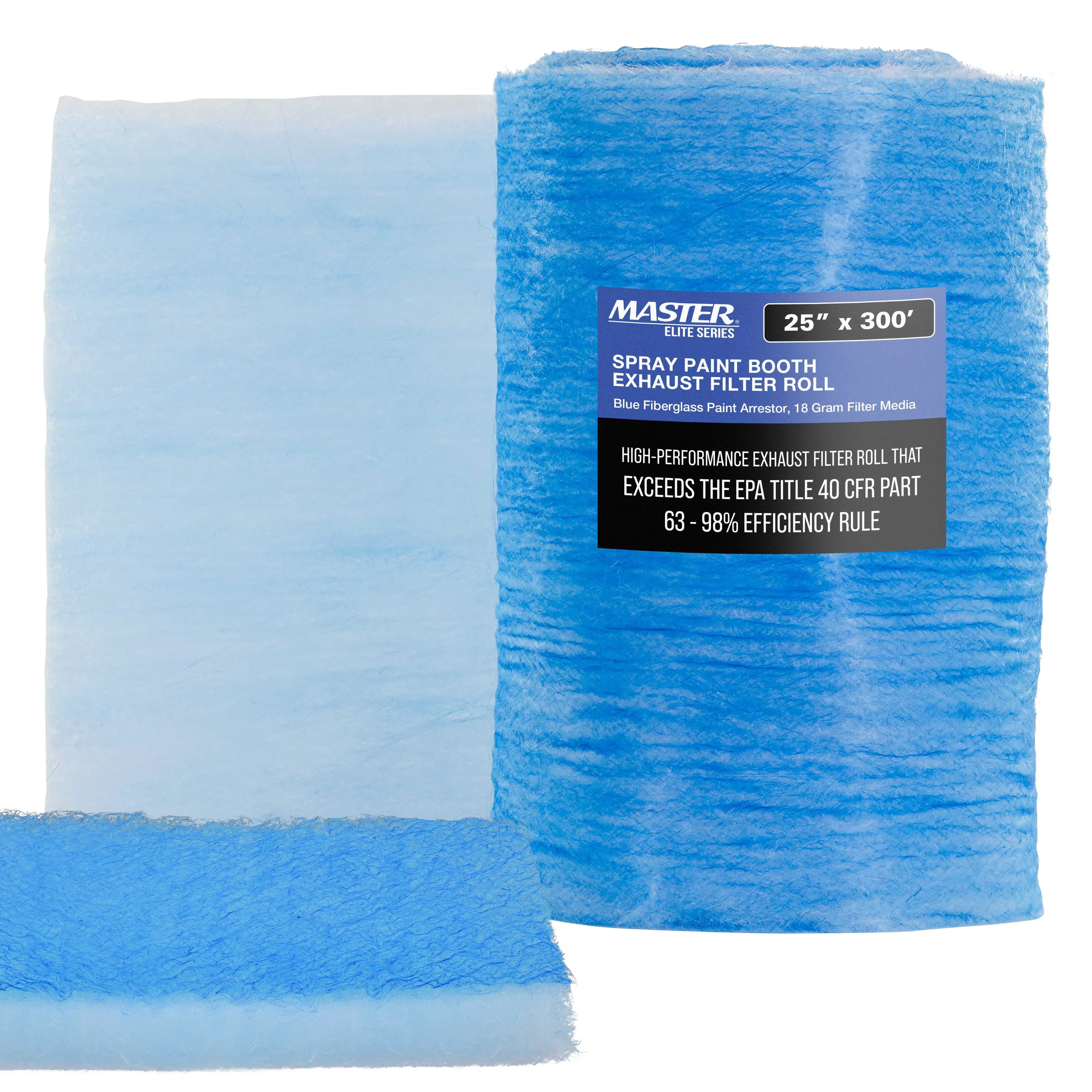 Master Elite Premium Paint Spray Booth Exhaust Filter Roll, 25" x 300' - 18 Gram Heavy-Duty Fiberglass Paint Arrestor - Captures Traps Overspray Paint Particles in Auto Autobody Refinish Booths