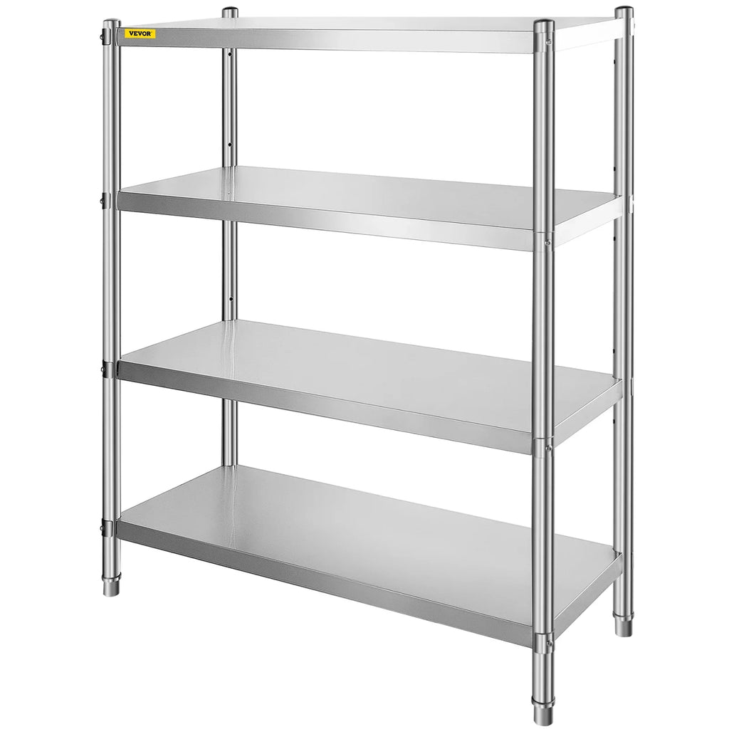 VEVORbrand 4-Tier Shelf Stainless Steel Shelving 330LB Capacity per Shelf Commercial Standing Shelf Unit  for Kitchen, Office, Garage Storage