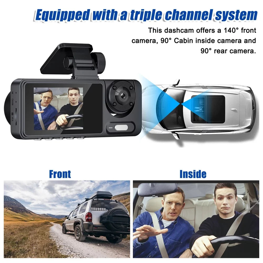 Andoer 3 Cameras Dash Cam Multi-Language Clear Car Rearview Mirror Car Video Recording Camcorder Wide Angle Car Camera Recorder Auto Safety Driving Recorder