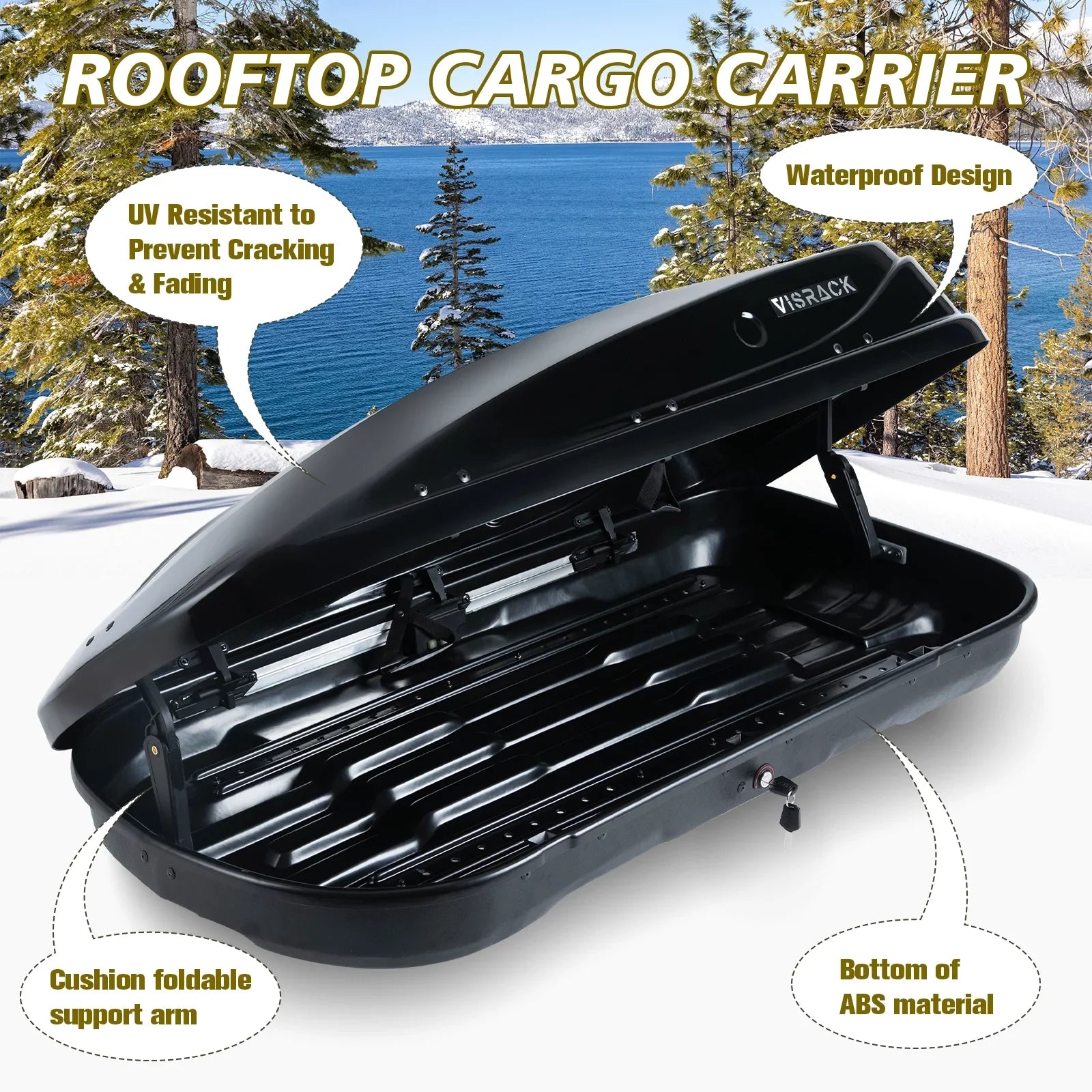 Large Rooftop Cargo Carrier Hard Shell Rooftop Cargo Box with Double 2 Locks, 14 ft³ Waterproof Cargo Box for SUV Rooftop 56.3" L x 30.3" W x 13.8" H, Black