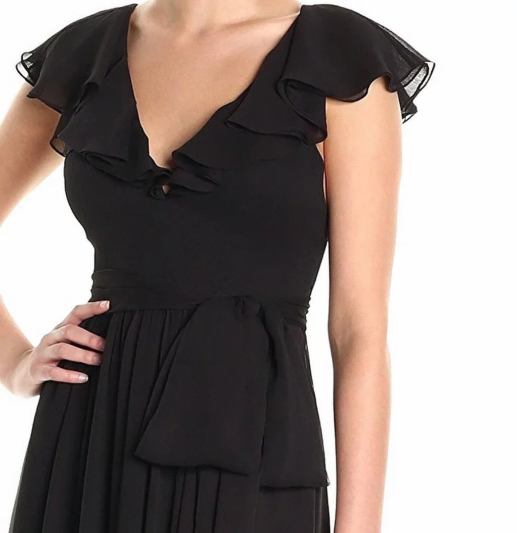 Jill Stuart Women's Ruffle Chiffon Gown (4, Black)