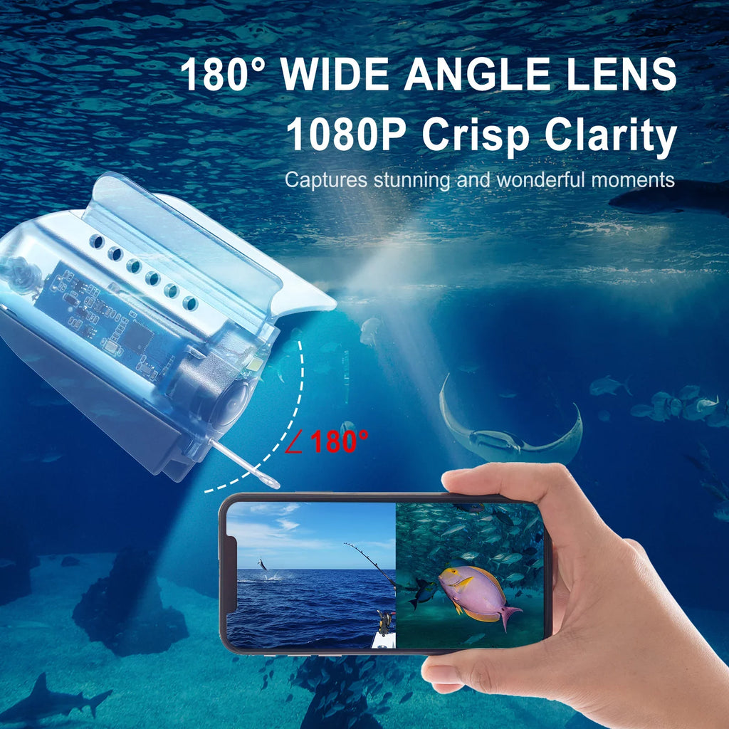 Dcenta 1080P Underwater Fishing Camera with APP Control Fishing Live Video Camera Fish Finder with 50M Cable Mobile Phone Holder Bait Cage Carry Case for Ice Lake Sea Boat Kayak Fishing