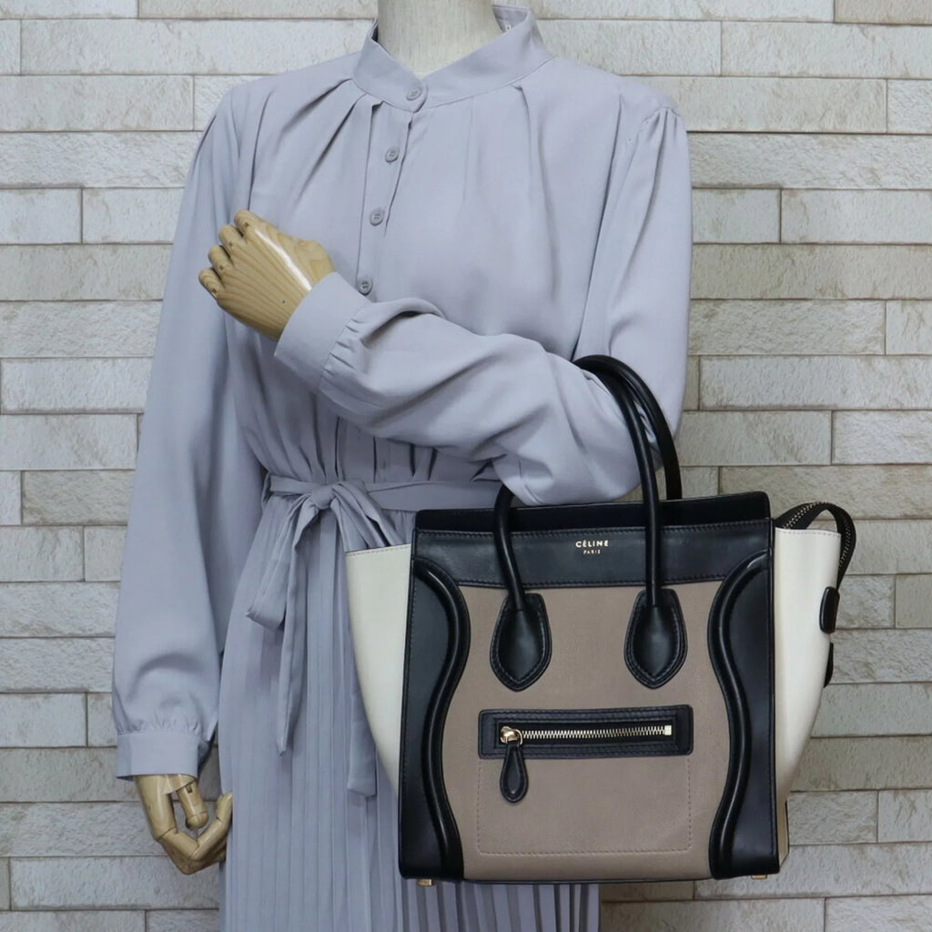 Pre-Owned Celine Micro Shopper Luggage Handbag Leather Beige Ladies (Good)