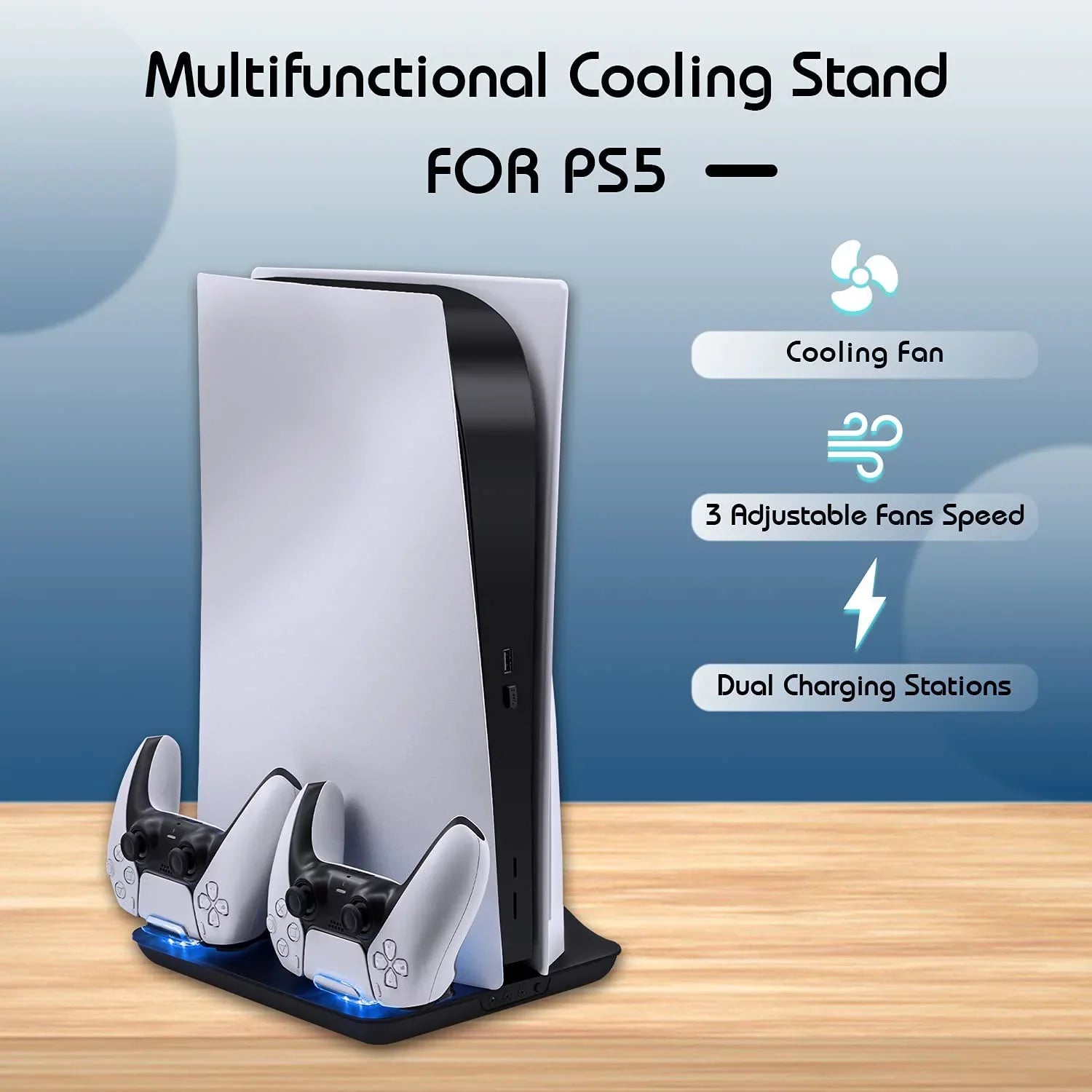 Cooling Fan and Dual Controller Charger Station for PS5 Console, Cooler Station and Charging Dock with Extra USB Ports for Playstation 5 UHD and Digital Edition