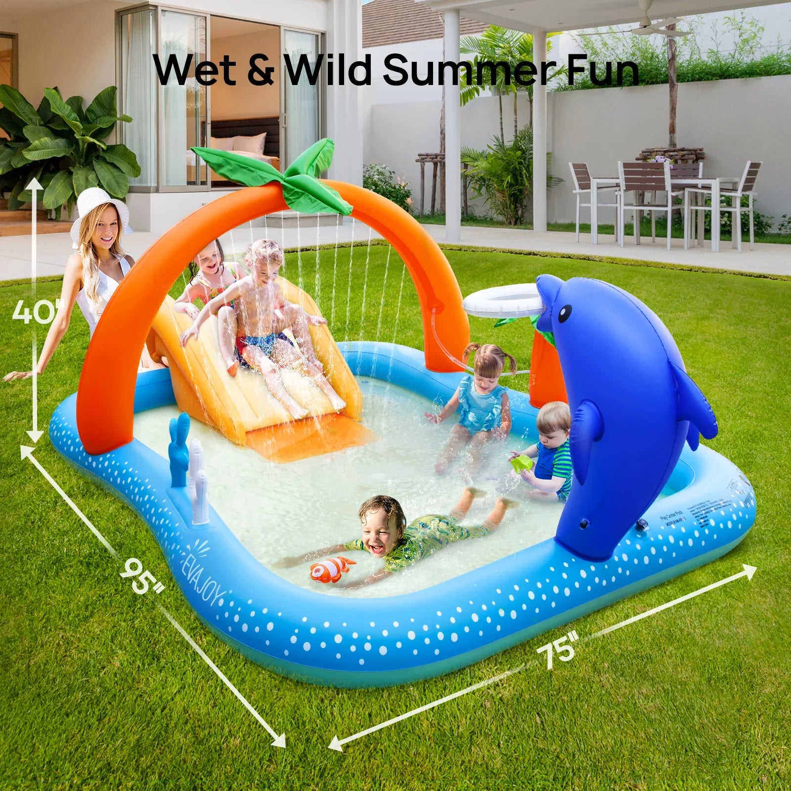 Sable InfLatitudeable Pool, 95 x 75 x 40in Rectangular Swimming Pool for Toddlers, Kids, Family, Above Ground, Backyard, Outdoor