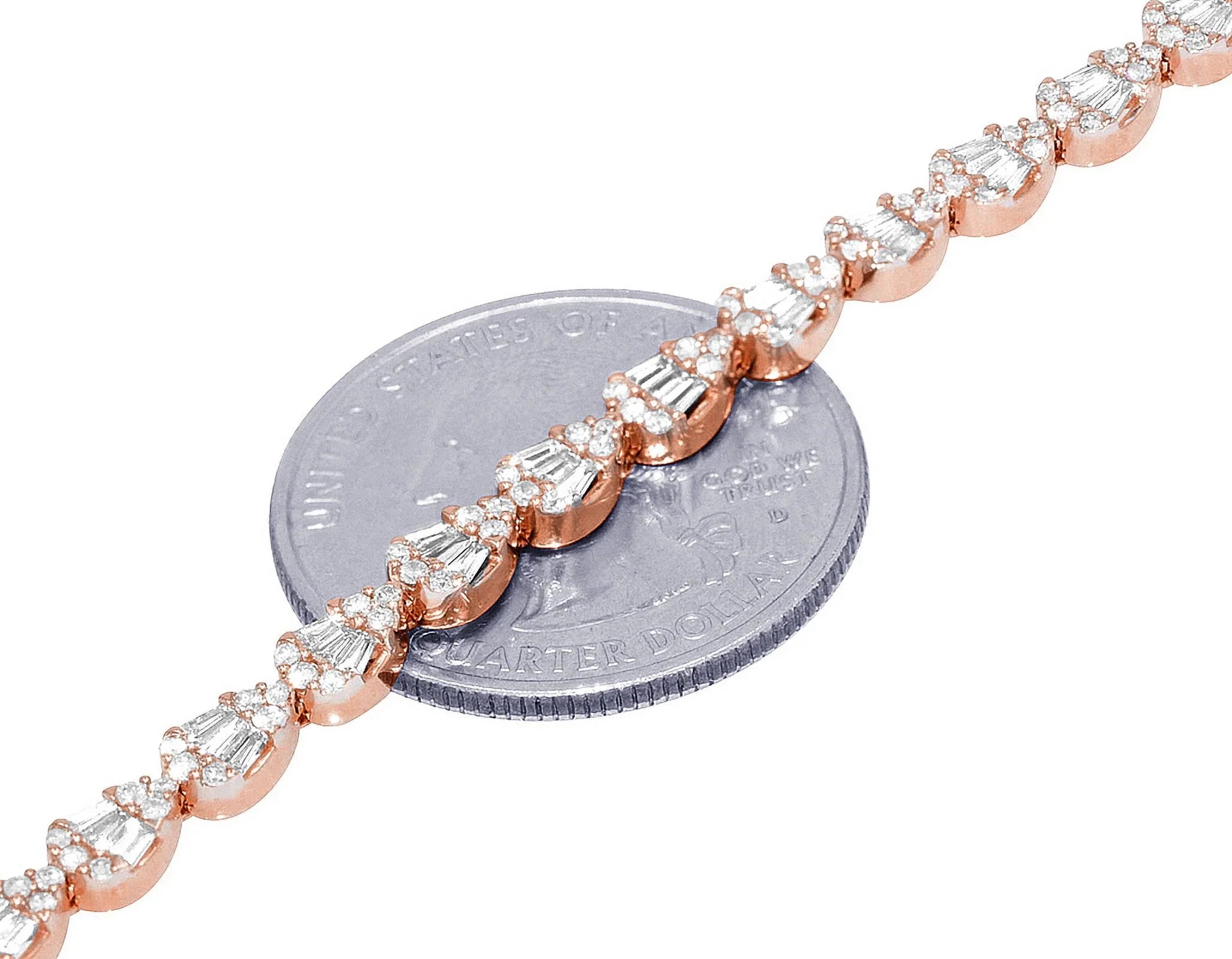 Tear Shaped Baguette Cluster 2.70 CT Diamond Tennis Link Bracelet Gold    4MM    7.75"