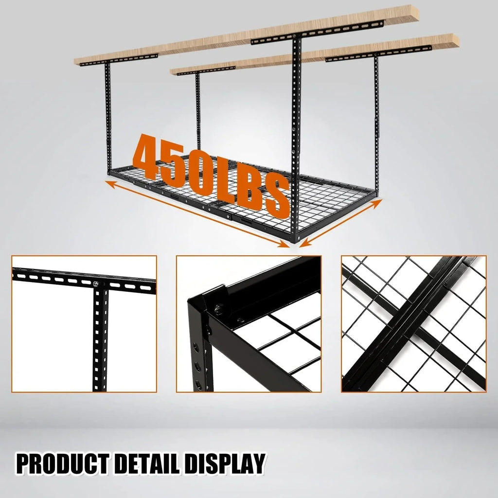 3X6 Overhead Garage Storage Rack Adjustable Ceiling Garage Organization Shelf Ceiling Mounted Storage Racks Steel Black