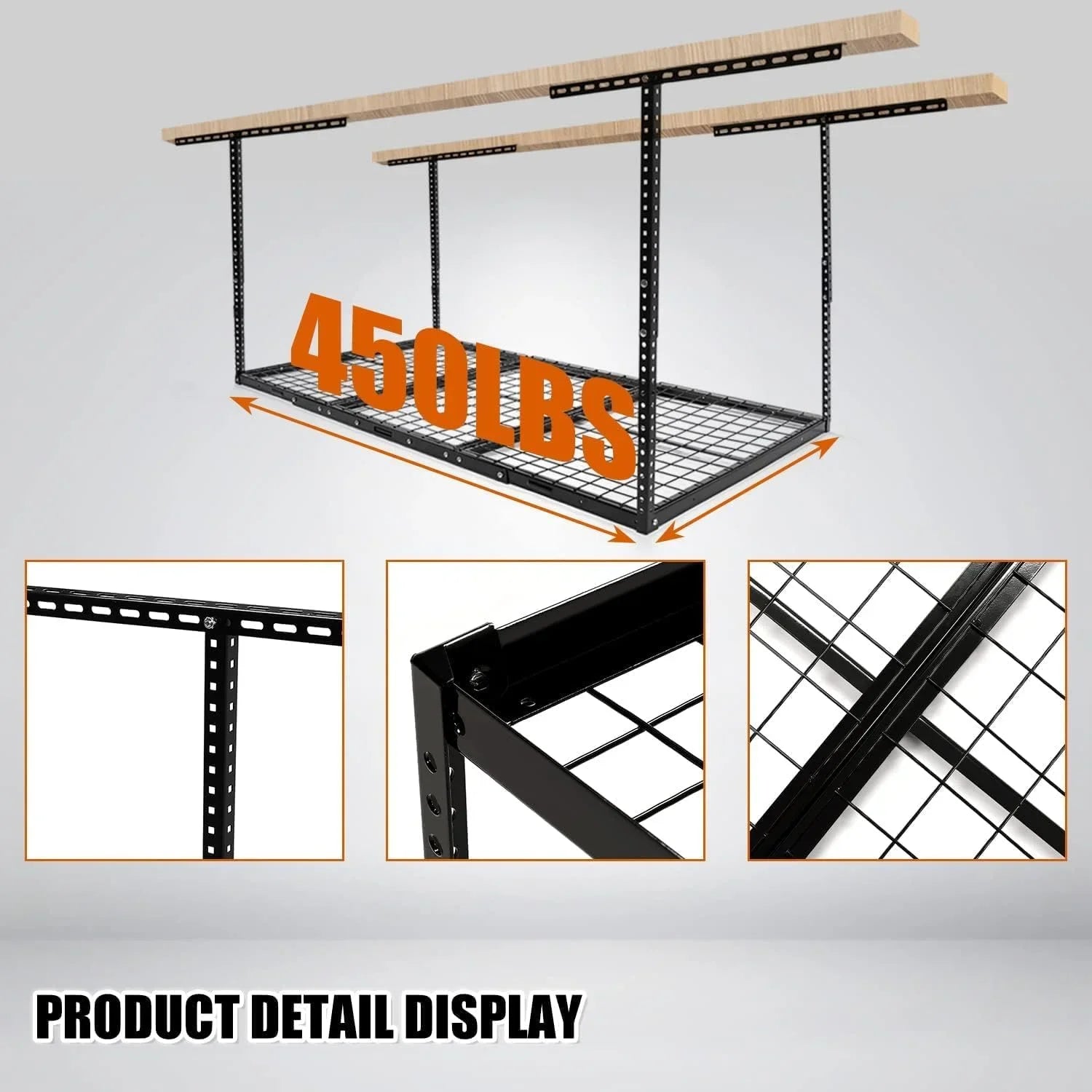 3X6 Overhead Garage Storage Rack Adjustable Ceiling Garage Organization Shelf Ceiling Mounted Storage Racks Steel Black