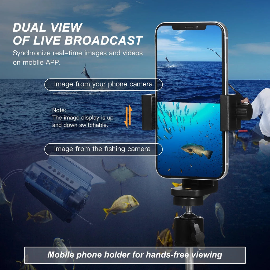 Dcenta 1080P Underwater Fishing Camera with APP Control Fishing Live Video Camera Fish Finder with 50M Cable Mobile Phone Holder Bait Cage Carry Case for Ice Lake Sea Boat Kayak Fishing