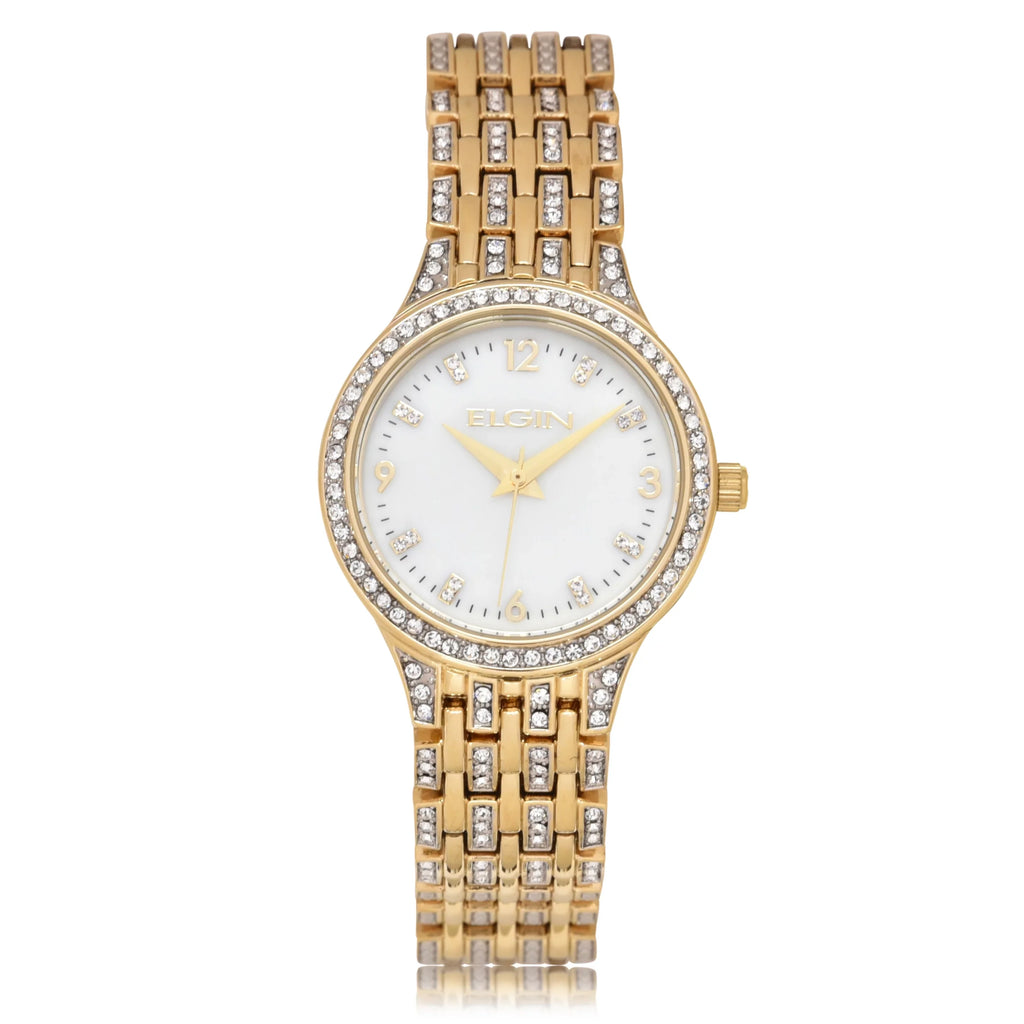 Elgin Adult Female Analog Wristwatch IP Stones on Bezel in Gold (EG201810)