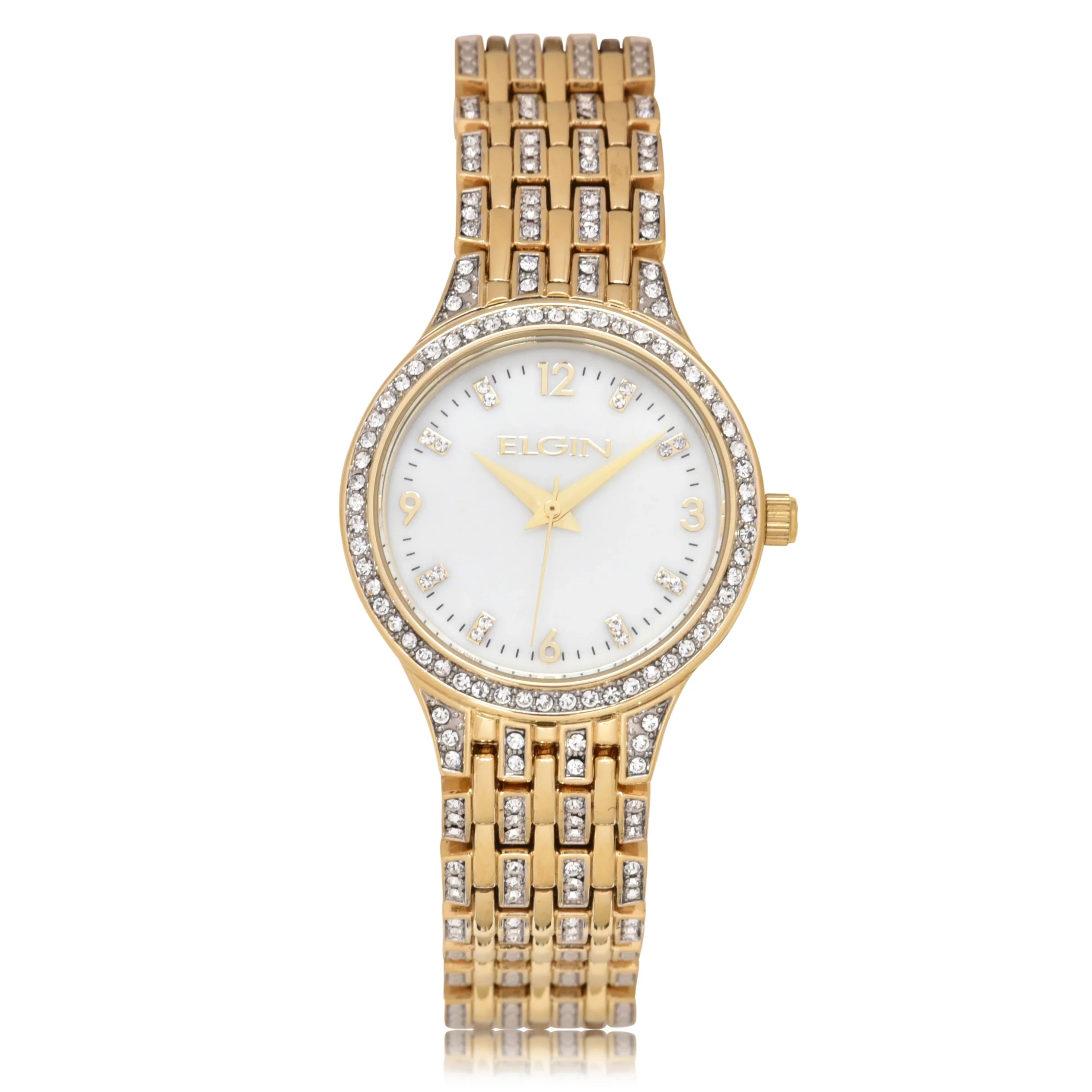 Elgin Adult Female Analog Wristwatch IP Stones on Bezel in Gold (EG201810)