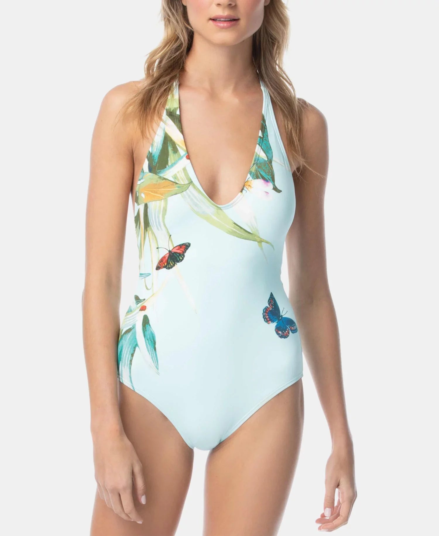 Vince Camuto Womens Garden Paradise Printed Halter One Piece Swimsuit