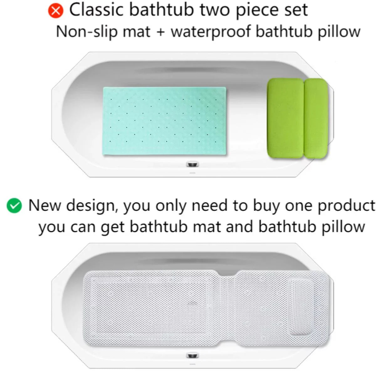 Gemdeck Full Body Bath Pillow Bathtub Mat Pillow Non-Slip Spa Bath Cushion, 49×14 inch
