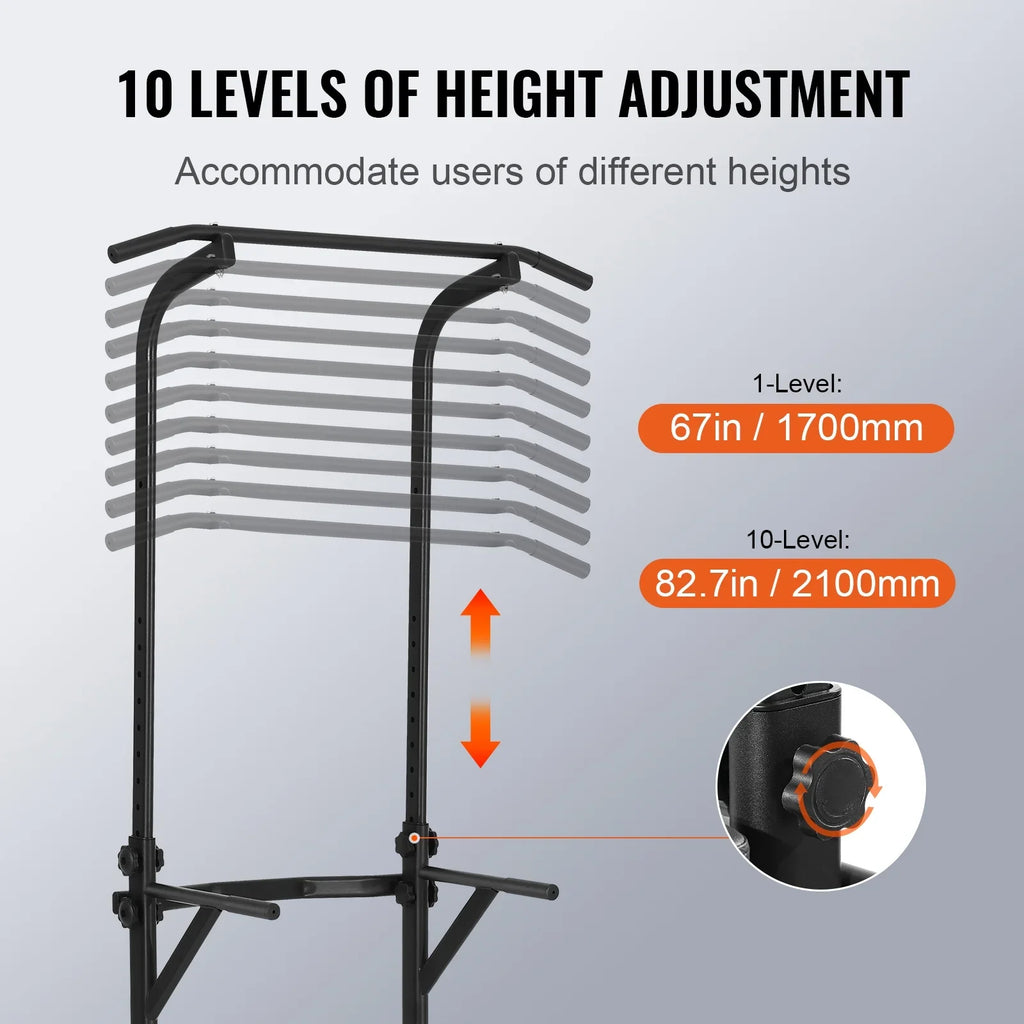 SKYSHALO 10-Level Power Tower Dip Station Pull Up Bar Stand 330LB Height Adjustable