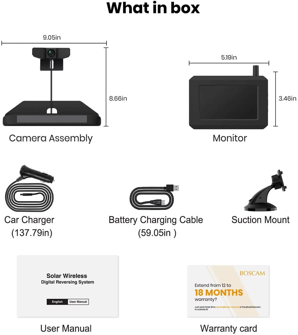 Boscam Solar Wireless Backup Camera No Wiring Install with Digital Wireless Rear View Camera, Universal Bracket for Most Vehicle (SungoPro)